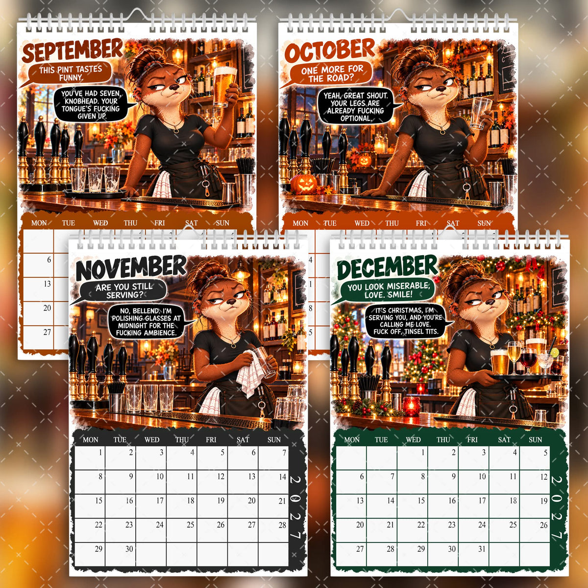 2027 Funny Sweary Bar Staff Calendar – Pints, Pricks & Pub-Going Twits