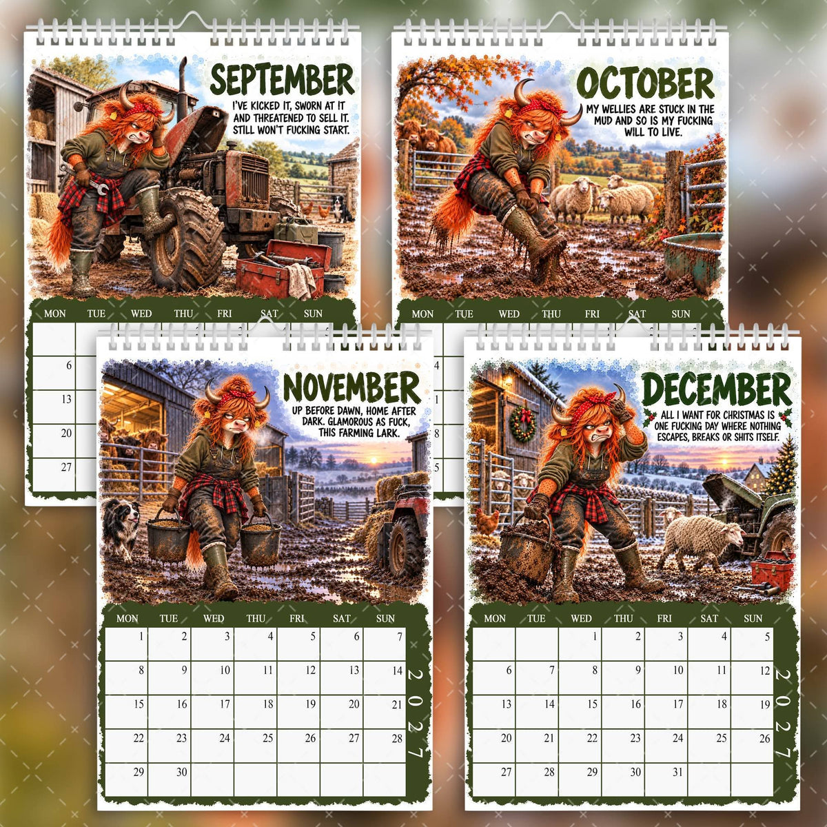 2027 Mud, Moo & Fucking To-Do Calendar โ Funny Highland Cow Calendar