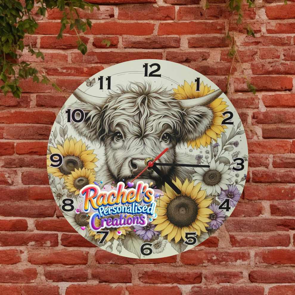 Highland cow 30cm wooden clock
