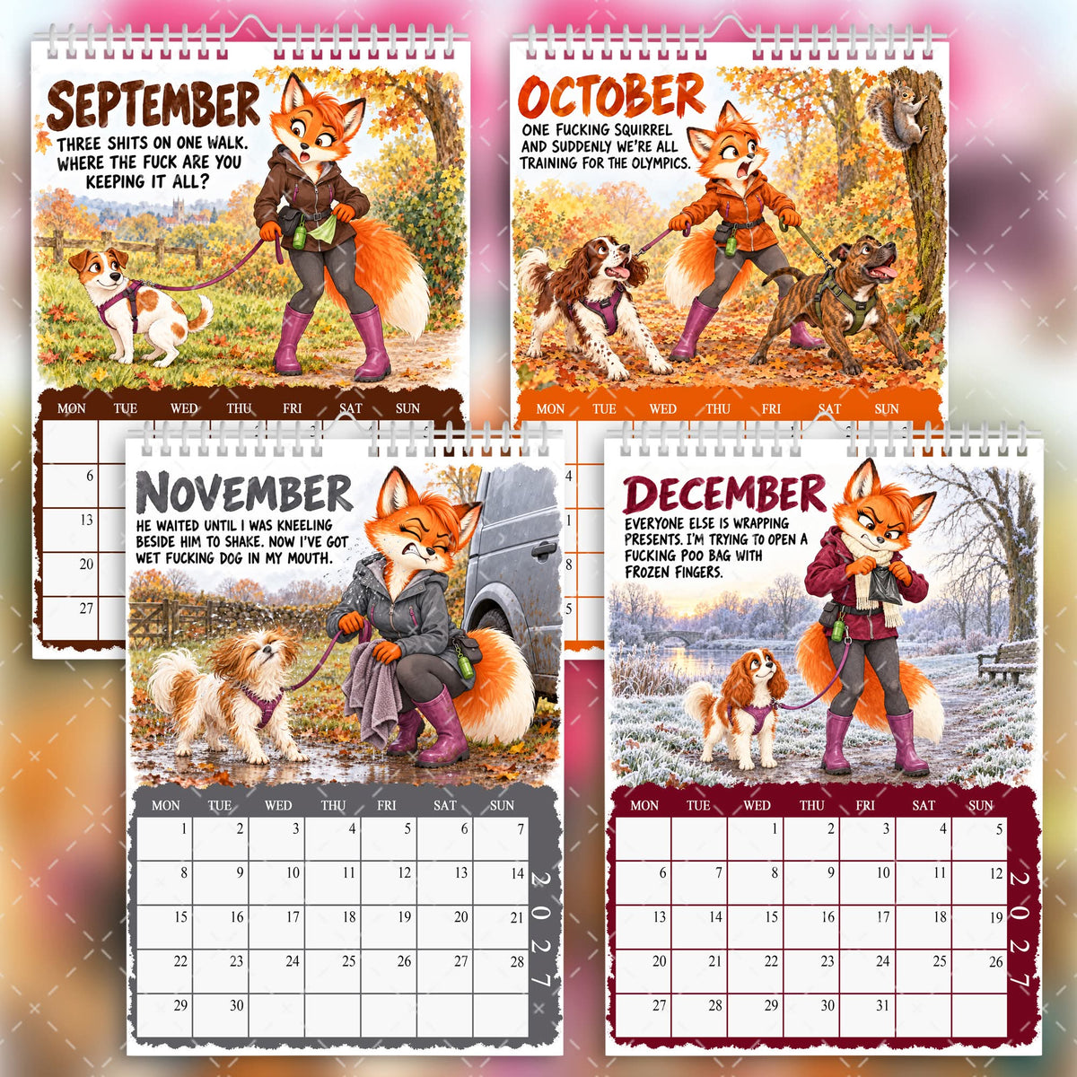 2027 Funny Dog Walking Calendar – Paws, Poos & Fucking Wet Shoes
