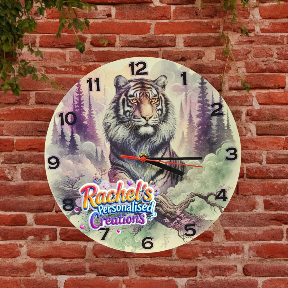 Tiger 30cm wooden clock