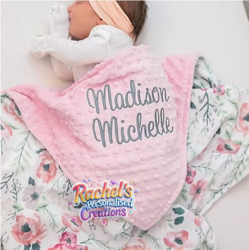 Embroidered floral baby name blanket