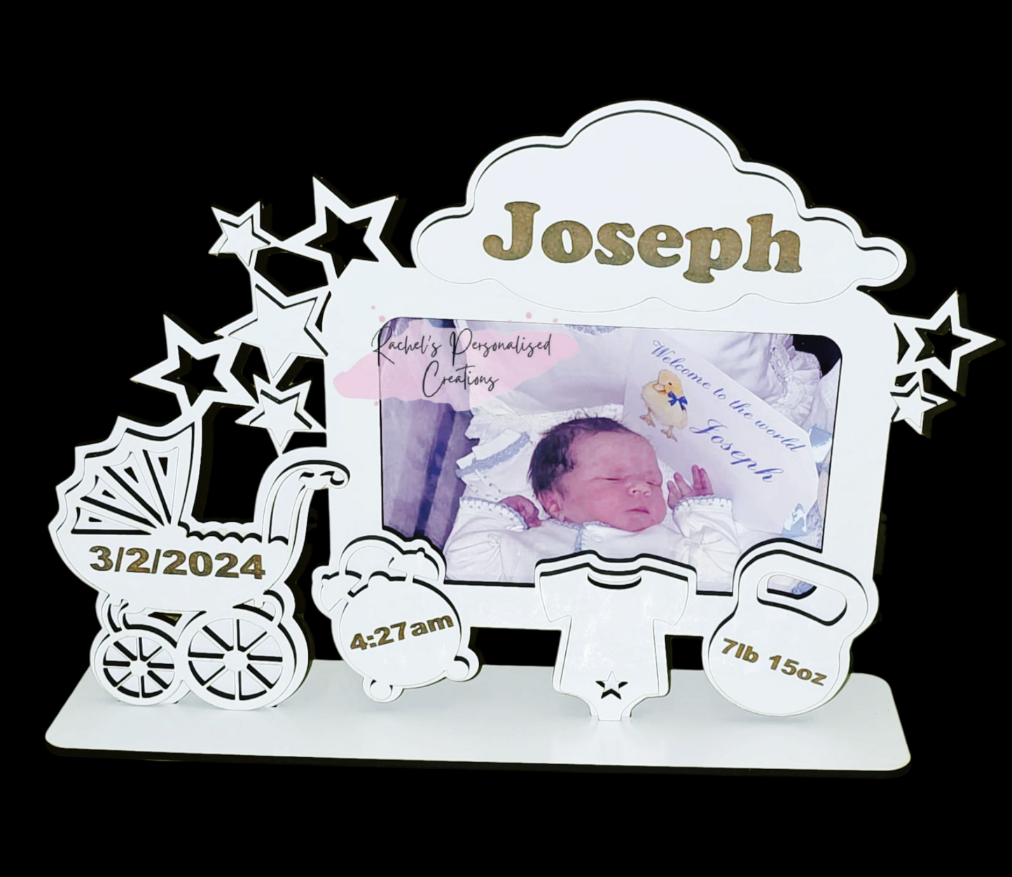 Personalised baby birth details photo frame