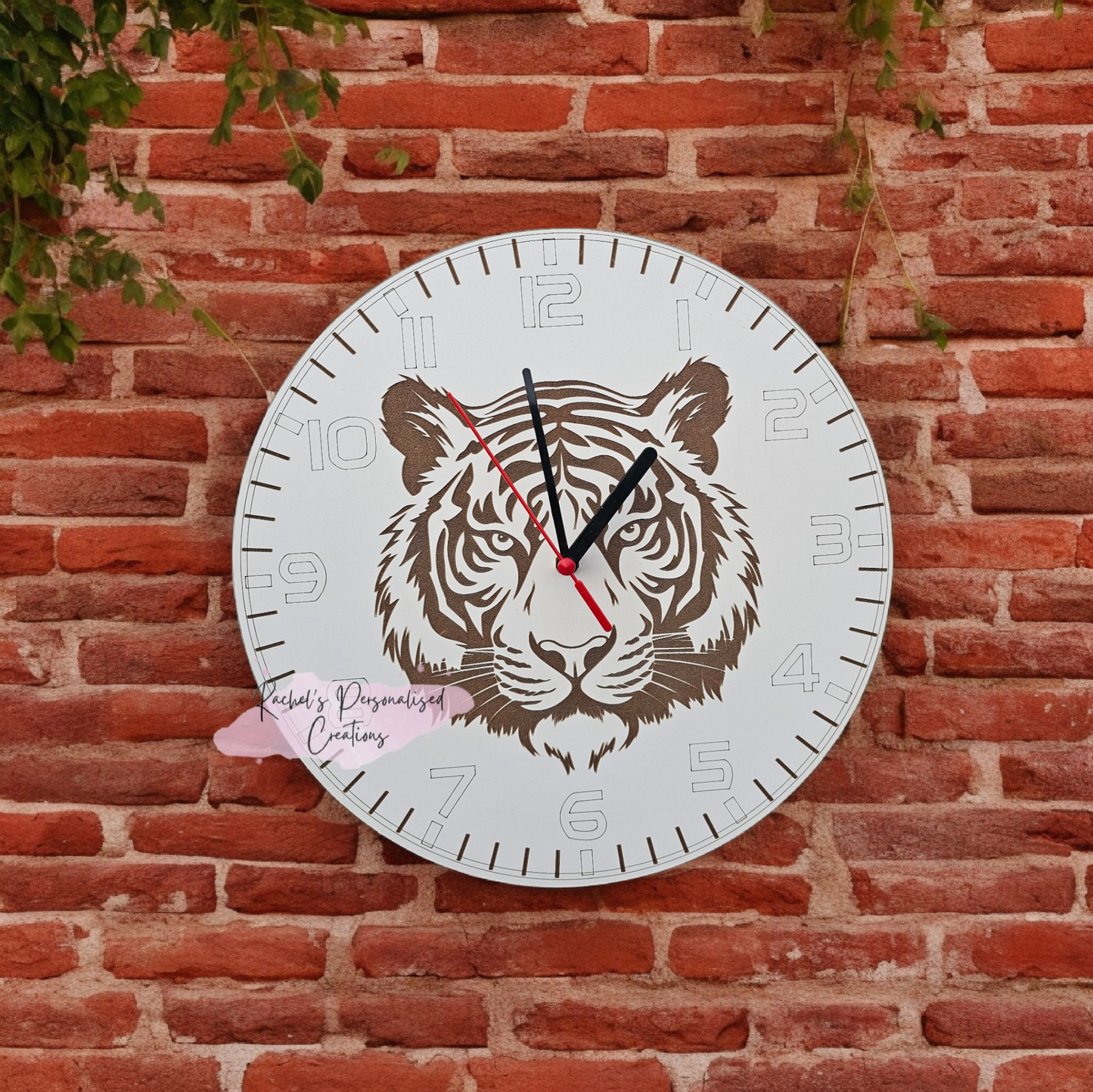 30cm wooden tiger engraved clock