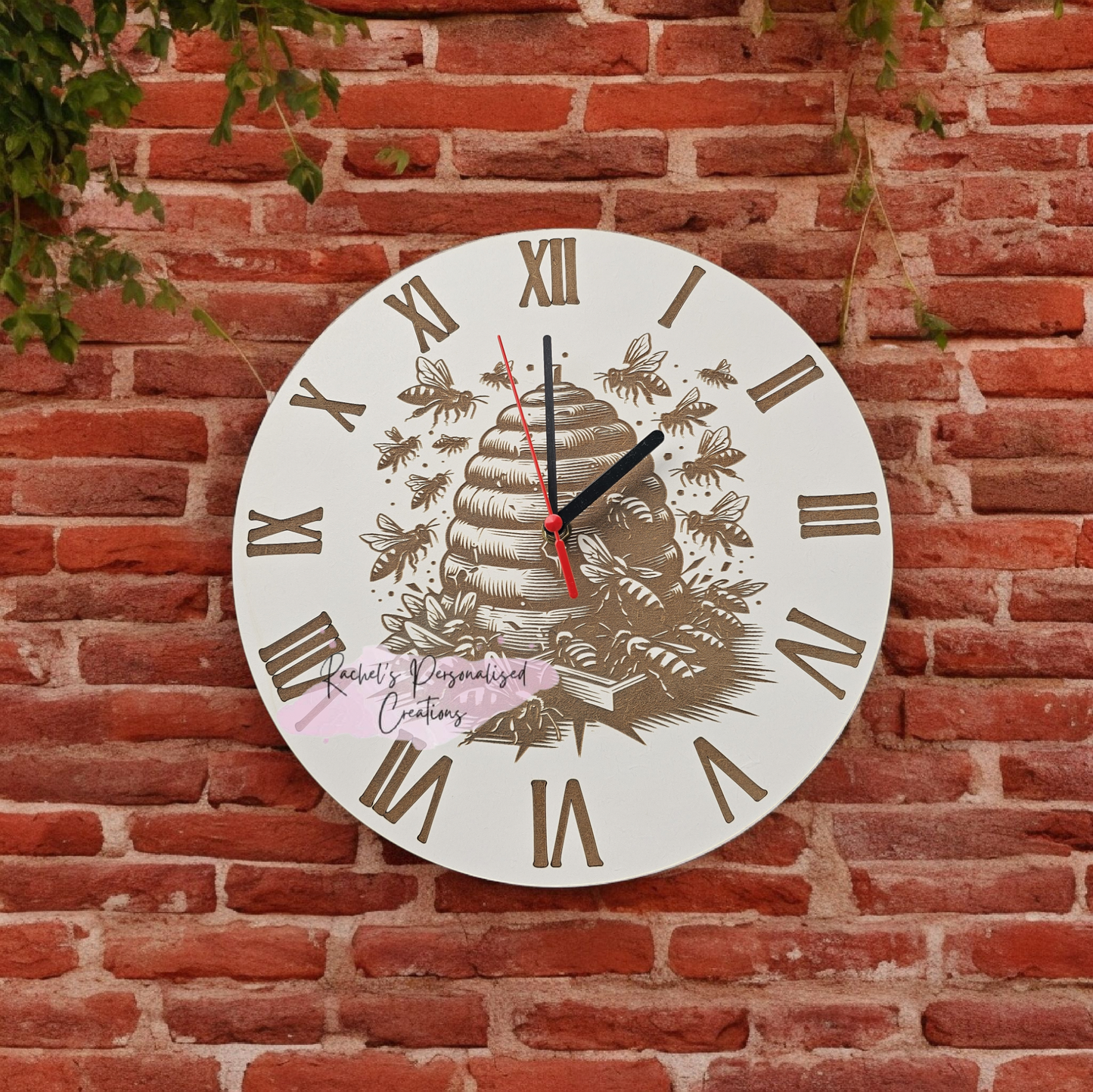 Bees wooden engraved 30cm clock