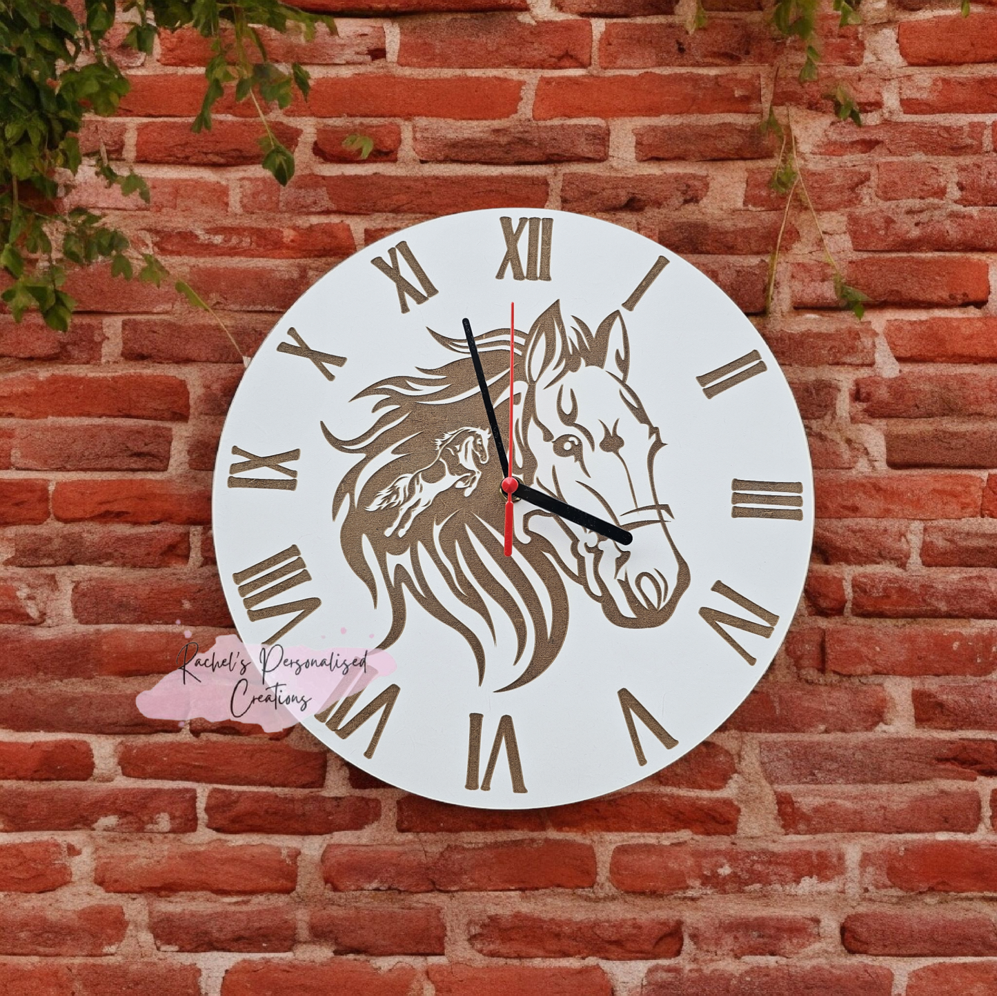 Horse wooden engraved 30cm clock