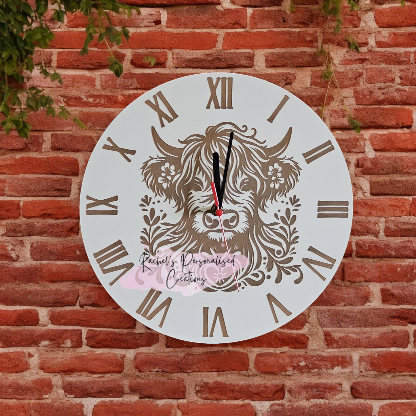 Highland Cow wooden engraved 30cm Clock