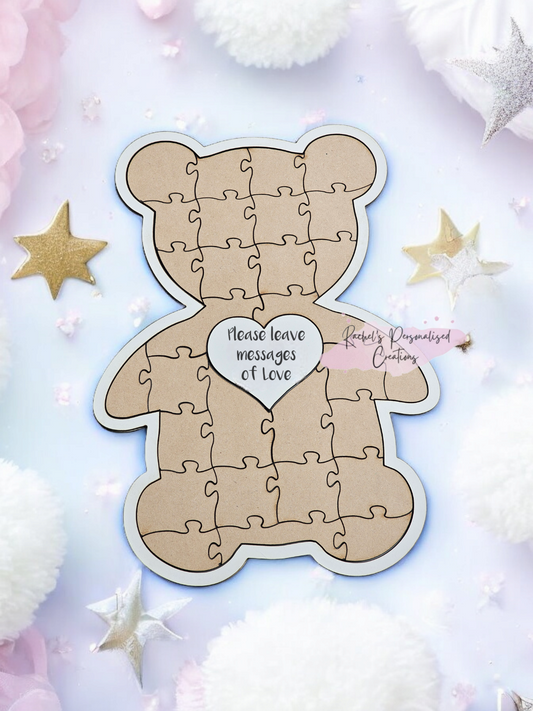 Baby shower bear puzzle guest book