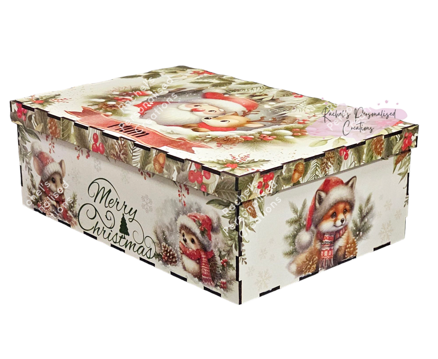 Personalised Santa and his furry friends wooden box