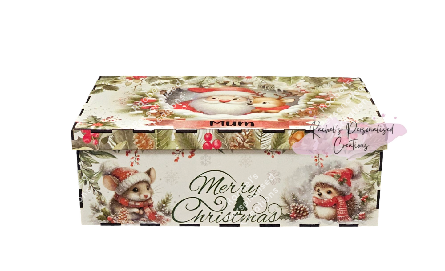 Personalised Santa and his furry friends wooden box