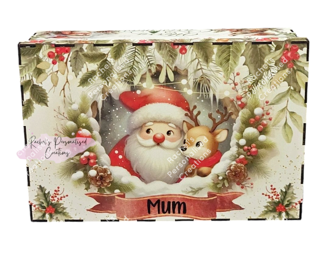 Personalised Santa and his furry friends wooden box