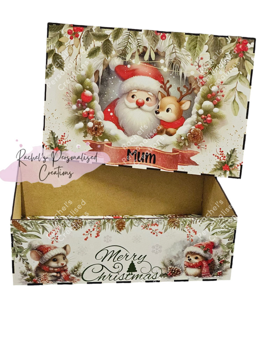 Personalised Santa and his furry friends wooden box