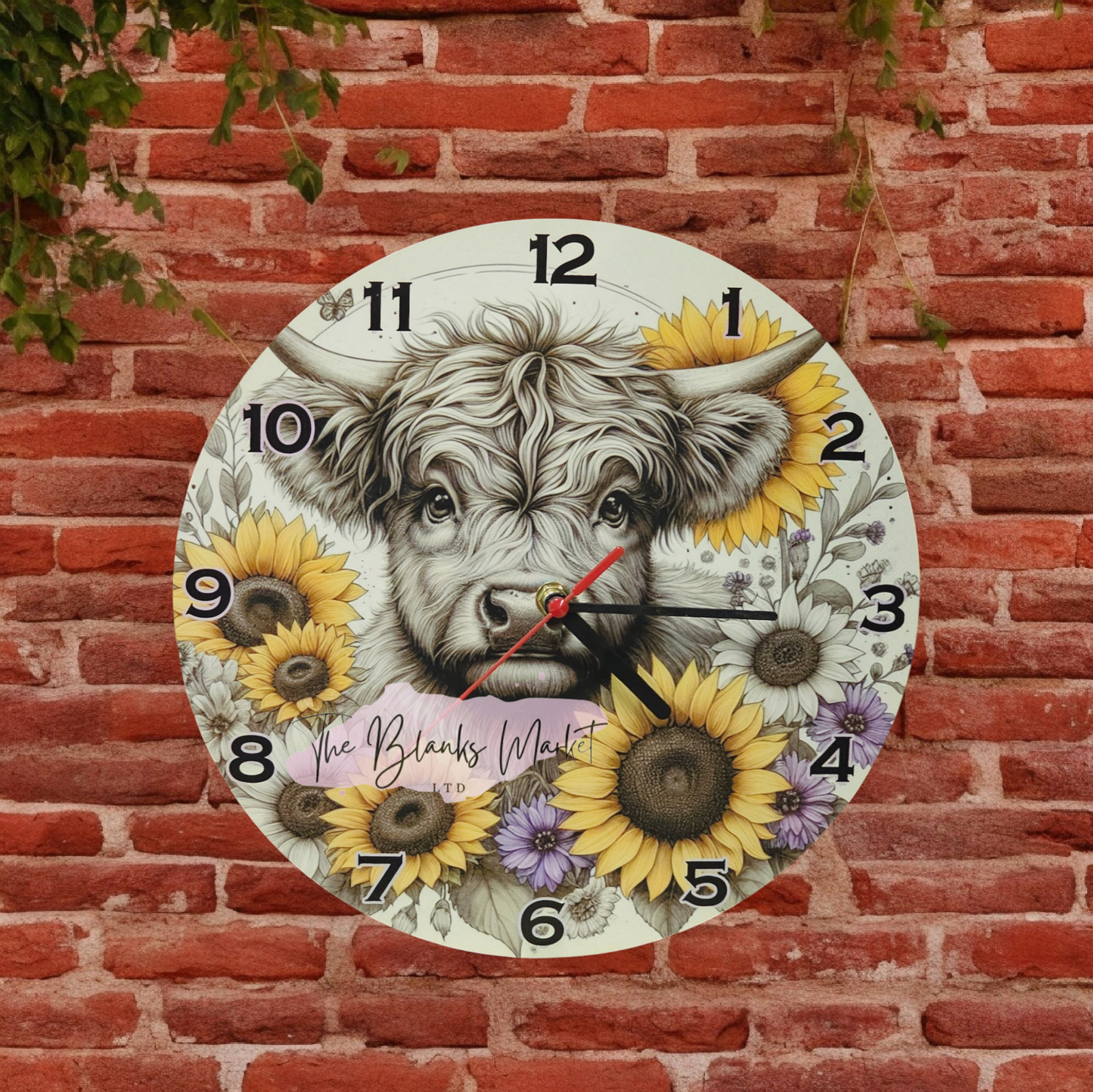 Highland cow 30cm wooden clock