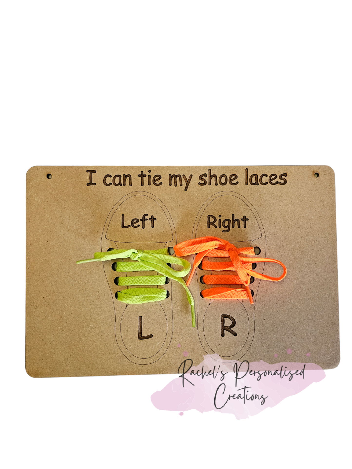 Wooden learn to tie shoelaces board