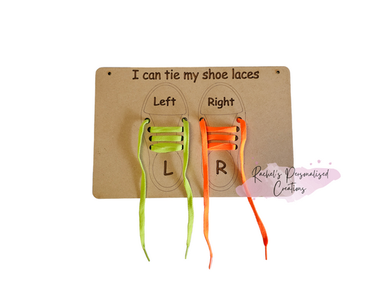 Wooden learn to tie shoelaces board