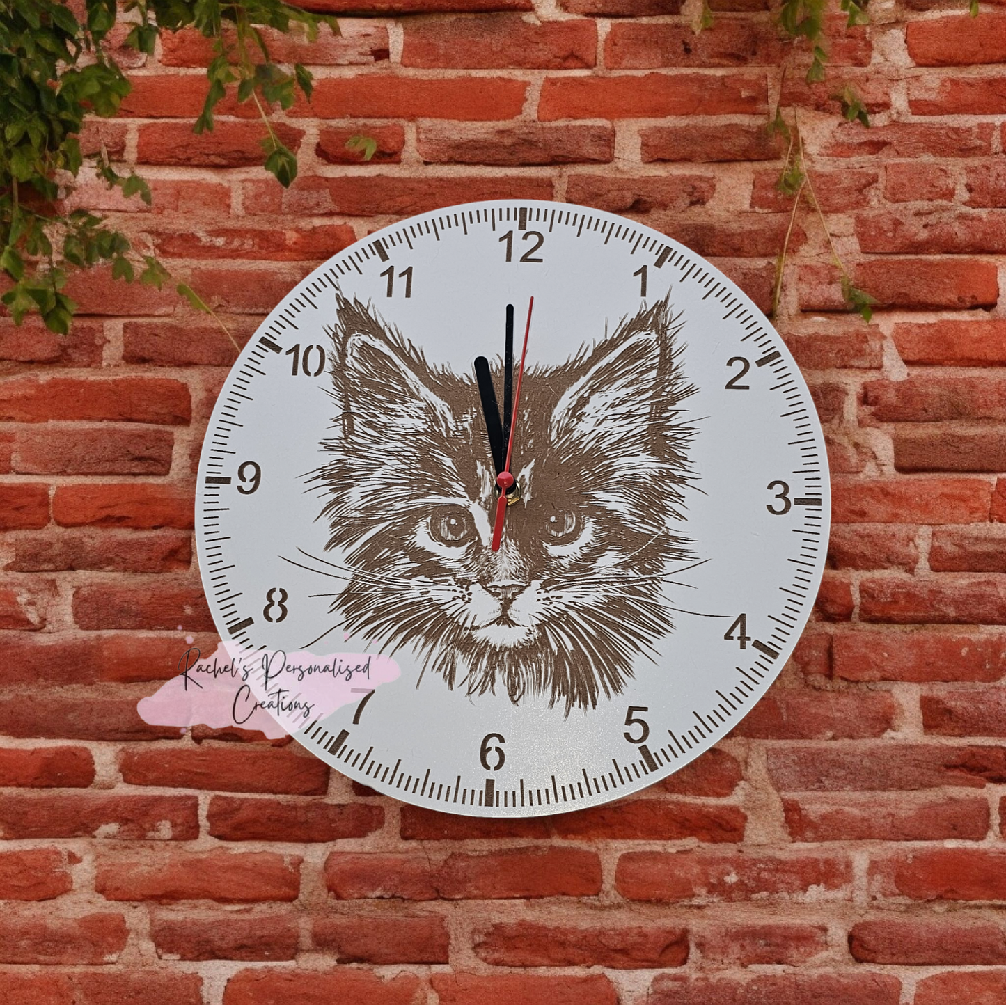 Cat wooden engraved 30cm clock