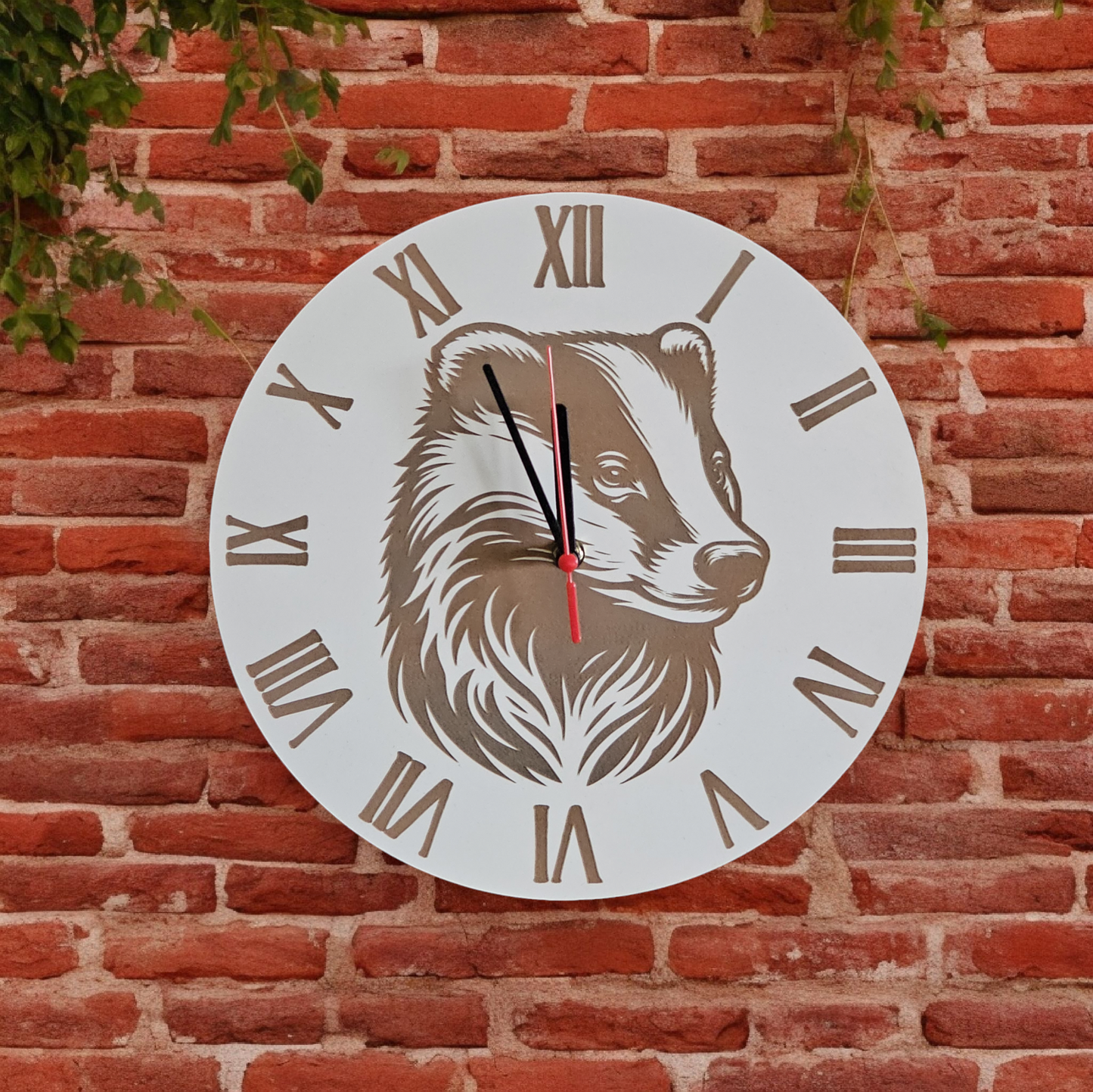 Badger engraved wooden 30cm Clock