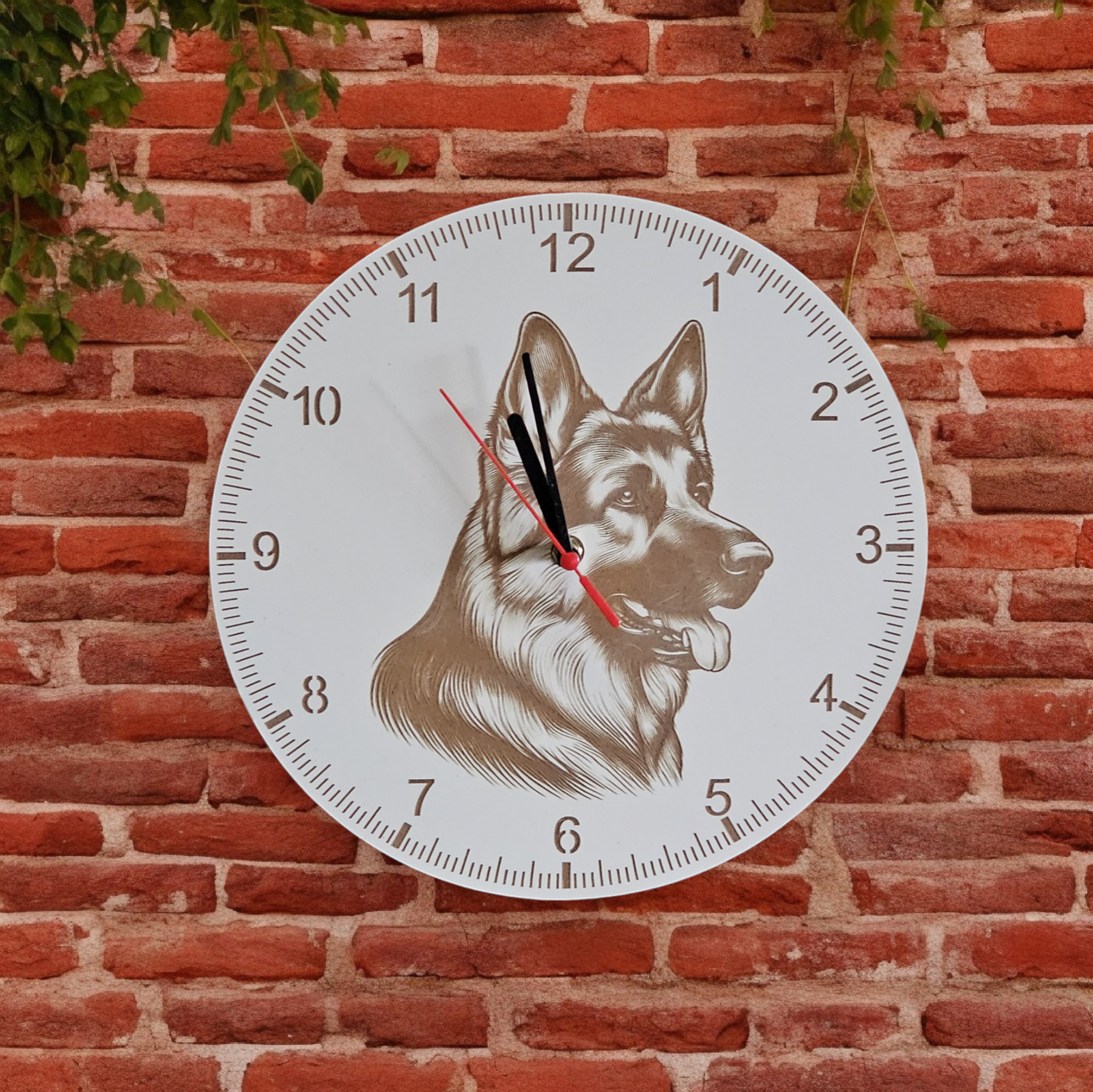 German Shepherd engraved wooden 30cm clock