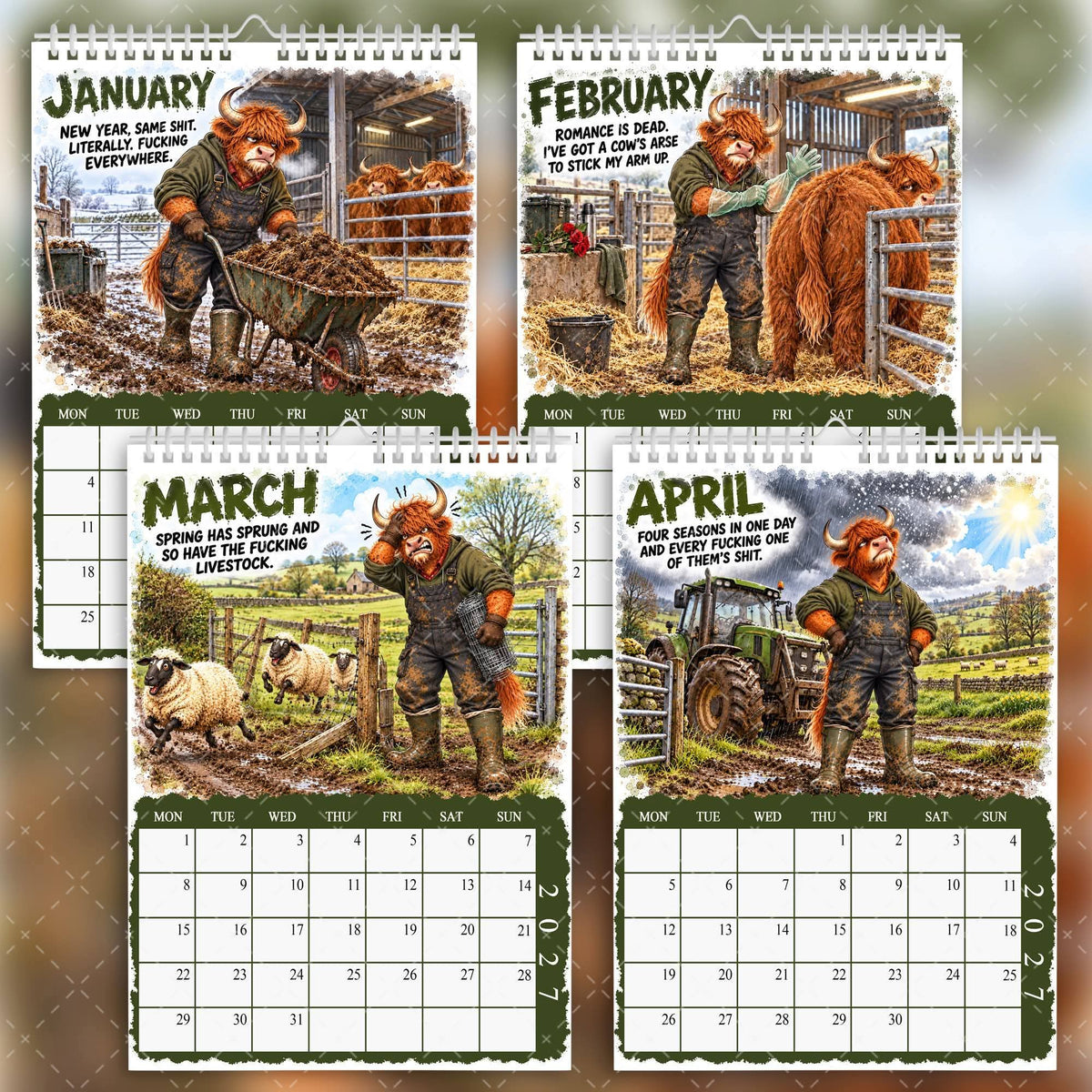 2027 Mud, Moo & Fucking To-Do Calendar – Funny Highland Cow Calendar