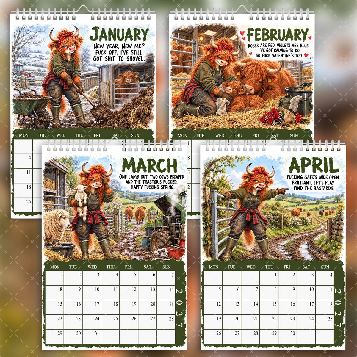 2027 Mud, Moo & Fucking To-Do Calendar – Funny Highland Cow Calendar