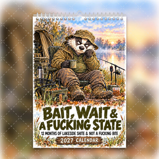 2027 Funny Fishing Calendar – Bait, Wait & A Fucking State