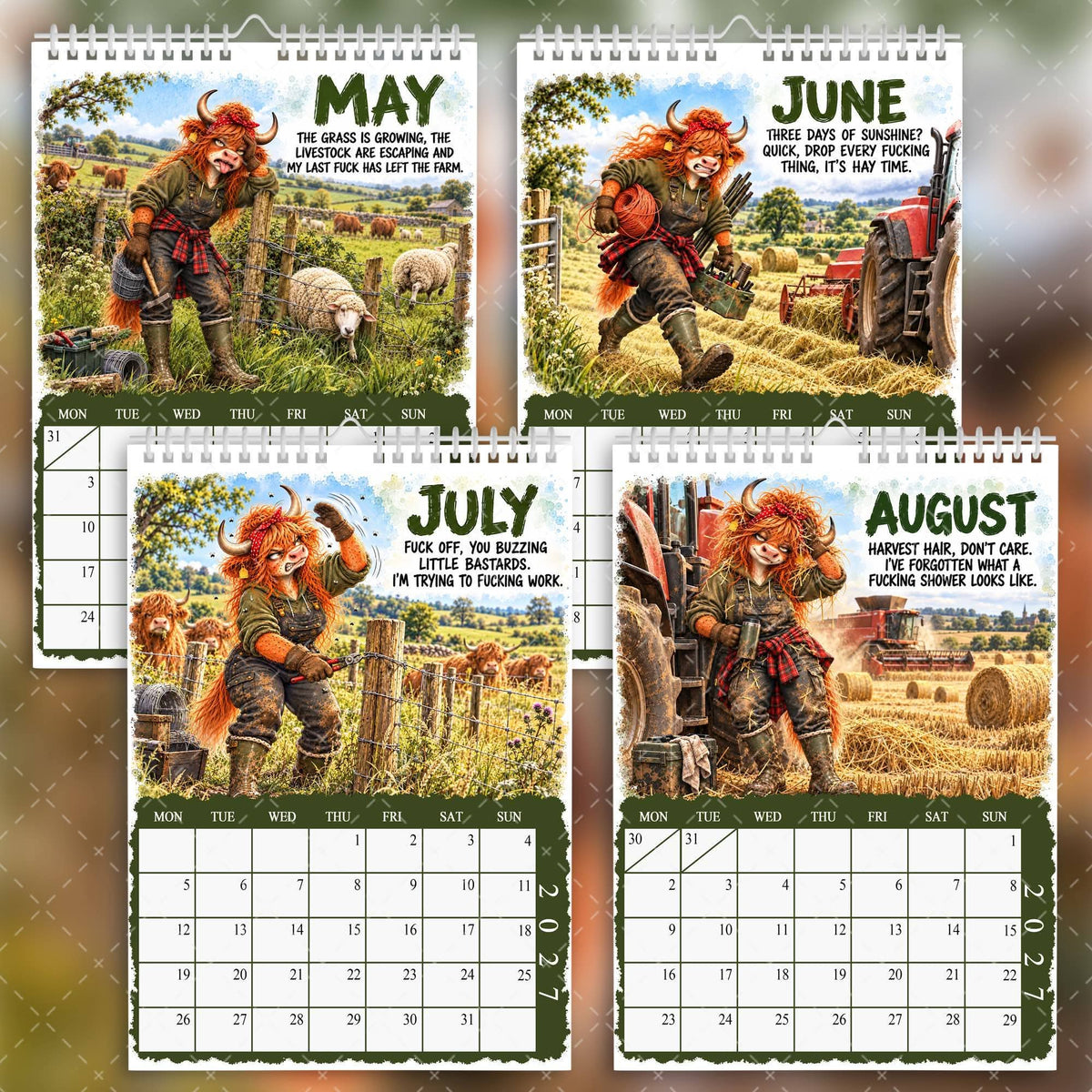 2027 Mud, Moo & Fucking To-Do Calendar – Funny Highland Cow Calendar