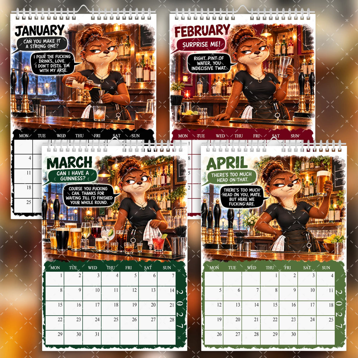 2027 Funny Sweary Bar Staff Calendar – Pints, Pricks & Pub-Going Twits