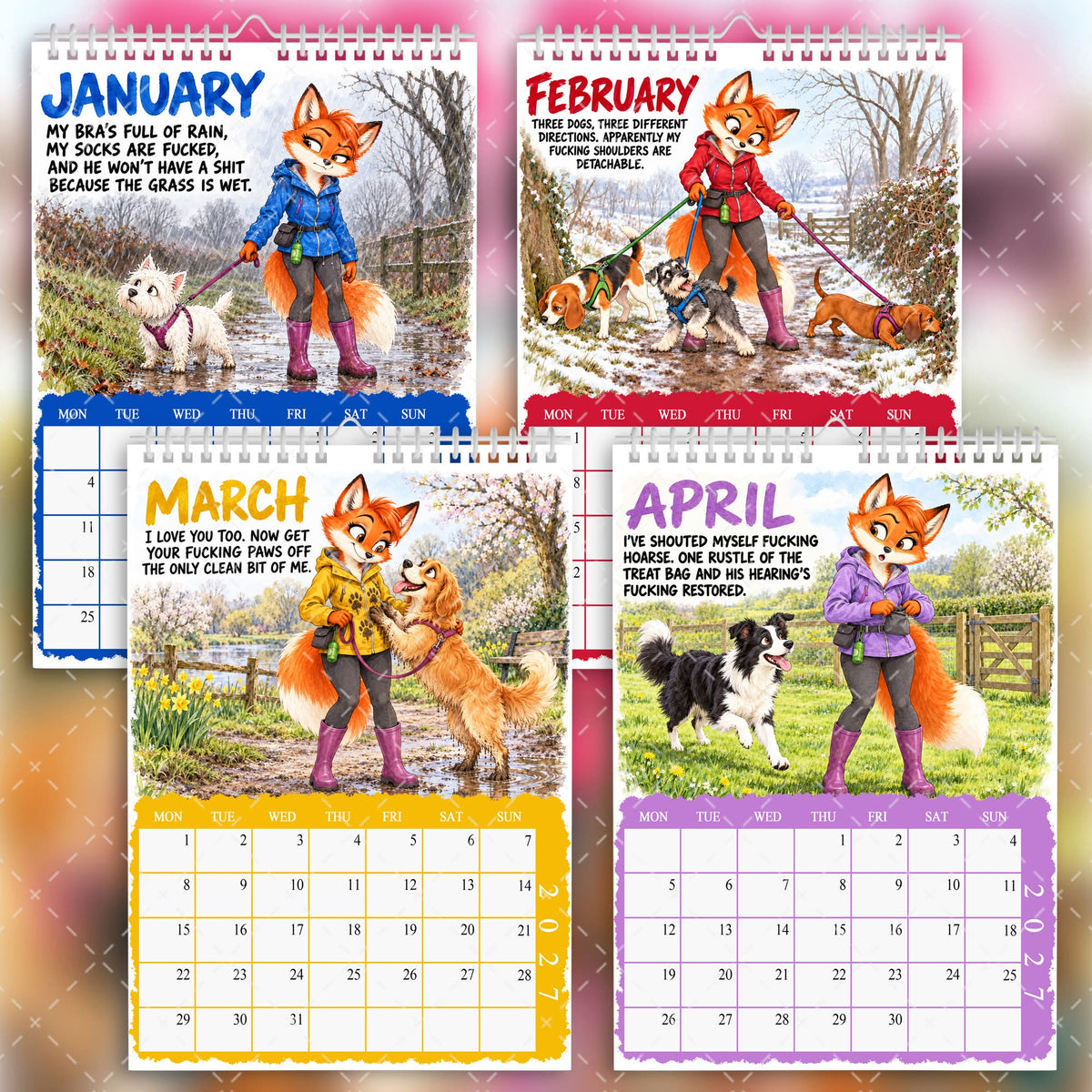 2027 Funny Dog Walking Calendar – Paws, Poos & Fucking Wet Shoes