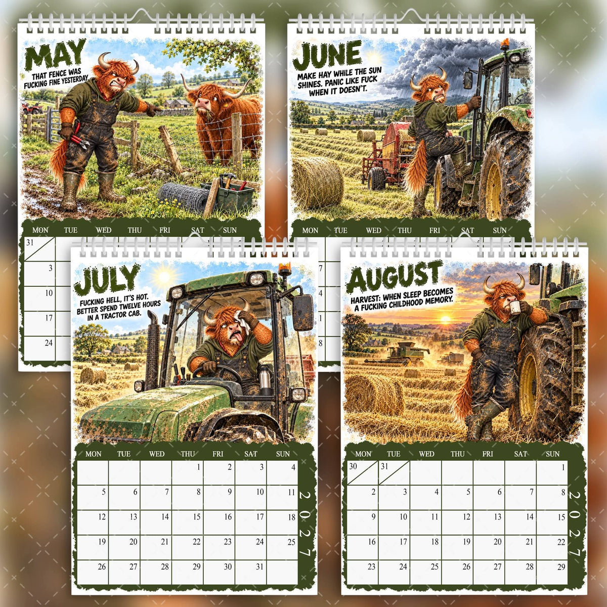 2027 Mud, Moo & Fucking To-Do Calendar – Funny Highland Cow Calendar