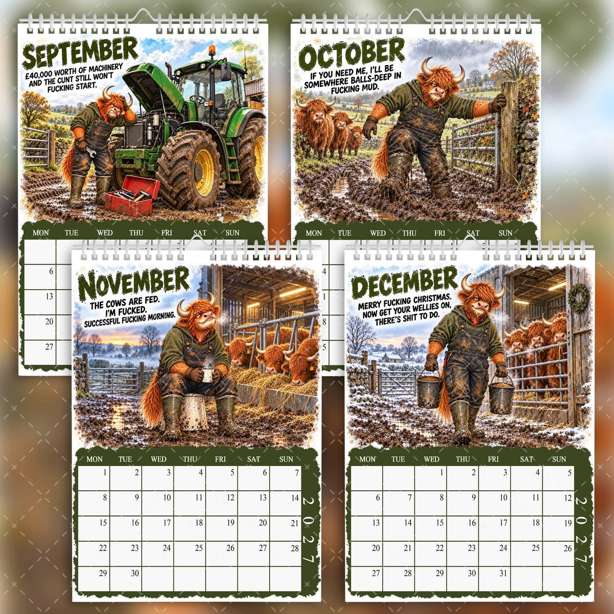 2027 Mud, Moo & Fucking To-Do Calendar – Funny Highland Cow Calendar