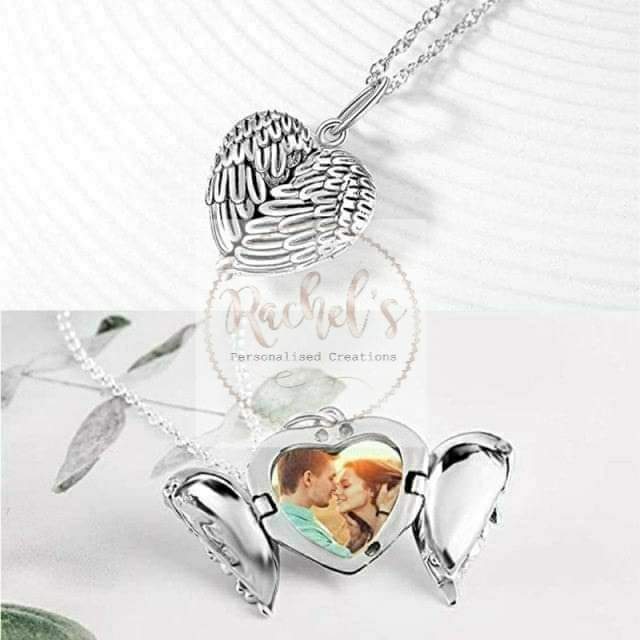 Photo locket angel wing necklace